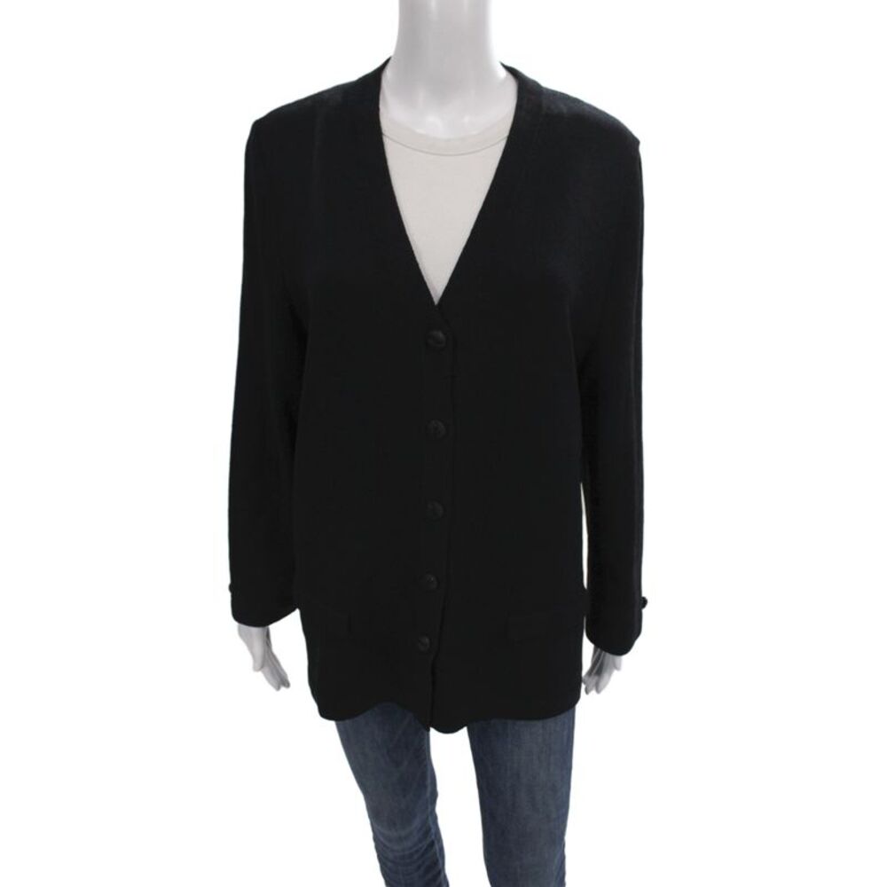 St. John Evening By Marie Gray Unisex Cardigan Black Wool Size 14